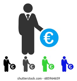 Euro Investor flat vector illustration. Colored euro investor gray, black, blue, green pictogram variants. Flat icon style for graphic design.