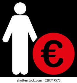 Euro Investor vector icon. Style is bicolor flat symbol, red and white colors, rounded angles, black background.