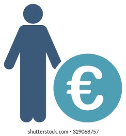 Euro Investor vector icon. Style is bicolor flat symbol, cyan and blue colors, rounded angles, white background.