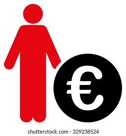 Euro Investor vector icon. Style is bicolor flat symbol, intensive red and black colors, rounded angles, white background.