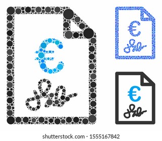 Euro invoice composition of small circles in different sizes and color hues, based on Euro invoice icon. Vector random circles are grouped into blue composition.