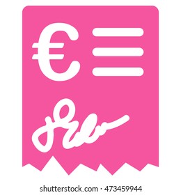 Euro Invoice icon. Vector style is flat iconic symbol with rounded angles, pink color, white background.