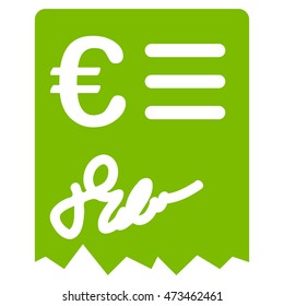 Euro Invoice icon. Vector style is flat iconic symbol with rounded angles, eco green color, white background.