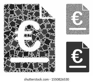 Euro invoice mosaic of tremulant items in various sizes and color tinges, based on Euro invoice icon. Vector tremulant parts are composed into collage. Euro invoice icons collage with dotted pattern.