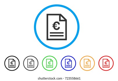 Euro Invoice Page rounded icon. Style is a flat euro invoice page grey symbol inside light blue circle with black, gray, green, blue, red, orange variants.