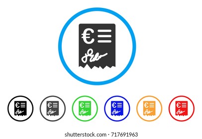 Euro Invoice rounded icon. Style is a flat euro invoice grey symbol inside light blue circle with black, gray, green, blue, red, orange versions. Vector designed for web and software interfaces.
