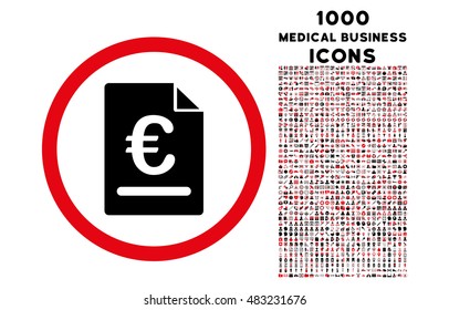 Euro Invoice rounded vector bicolor icon with 1000 medical business icons. Set style is flat pictograms, intensive red and black colors, white background.