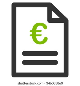 Euro Invoice vector icon. Style is bicolor flat symbol, eco green and gray colors, rounded angles, white background.