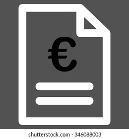Euro Invoice vector icon. Style is bicolor flat symbol, black and white colors, rounded angles, gray background.
