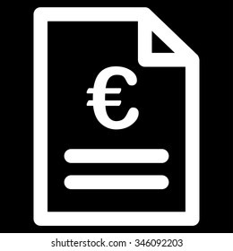 Euro Invoice vector icon. Style is flat symbol, white color, rounded angles, black background.