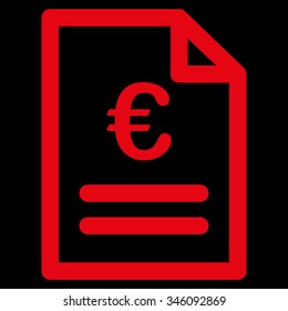 Euro Invoice vector icon. Style is flat symbol, red color, rounded angles, black background.
