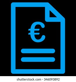 Euro Invoice vector icon. Style is flat symbol, blue color, rounded angles, black background.