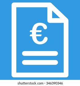 Euro Invoice vector icon. Style is flat symbol, white color, rounded angles, blue background.