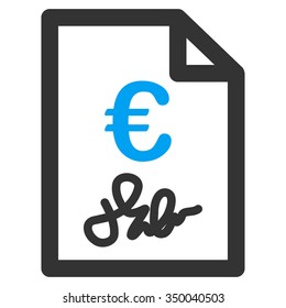 Euro Invoice vector icon. Style is bicolor flat symbol, blue and gray colors, rounded angles, white background.