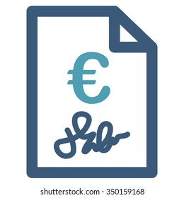 Euro Invoice vector icon. Style is bicolor flat symbol, cyan and blue colors, rounded angles, white background.
