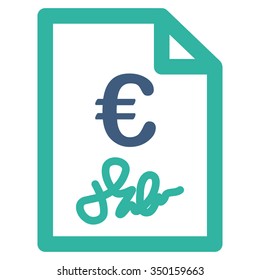 Euro Invoice vector icon. Style is bicolor flat symbol, cobalt and cyan colors, rounded angles, white background.