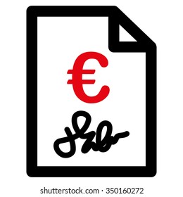 Euro Invoice vector icon. Style is bicolor flat symbol, intensive red and black colors, rounded angles, white background.