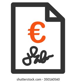 Euro Invoice vector icon. Style is bicolor flat symbol, orange and gray colors, rounded angles, white background.