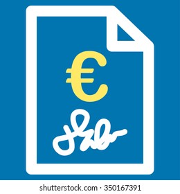 Euro Invoice vector icon. Style is bicolor flat symbol, yellow and white colors, rounded angles, blue background.