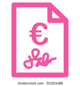 Euro Invoice vector icon. Style is flat symbol, pink color, rounded angles, white background.
