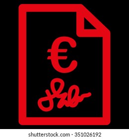 Euro Invoice vector icon. Style is flat symbol, red color, rounded angles, black background.