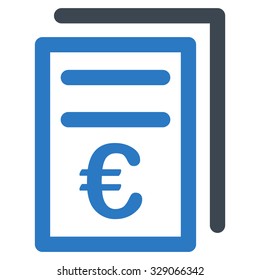 Euro Invoices vector icon. Style is bicolor flat symbol, smooth blue colors, rounded angles, white background.