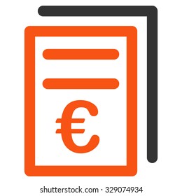 Euro Invoices vector icon. Style is bicolor flat symbol, orange and gray colors, rounded angles, white background.