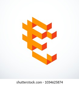 Euro isometric pixel icon. Vector illustration
