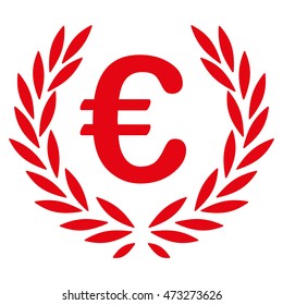 Euro Laurel Wreath icon. Vector style is flat iconic symbol, red color, white background.