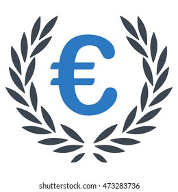Euro Laurel Wreath icon. Vector style is bicolor flat iconic symbol, smooth blue colors, white background.