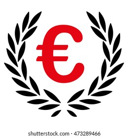Euro Laurel Wreath icon. Vector style is bicolor flat iconic symbol, intensive red and black colors, white background.