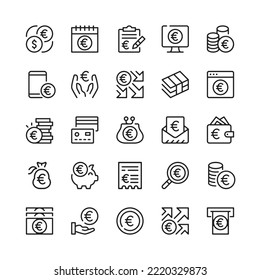 Euro line icons. Outline symbols. Vector line icons set svg
