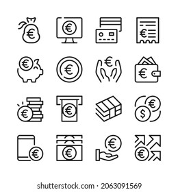 Euro line icons set. Modern graphic design concepts, simple outline elements collection. Vector line icons svg