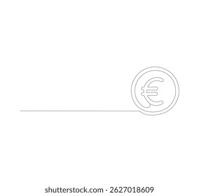 Símbolo lineal euro con dibujo continuo de una sola línea. Concepto de ahorro de dinero. Vector aislado en blanco.
