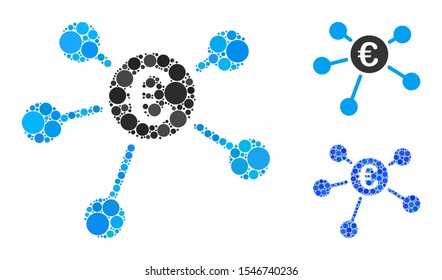 Euro links composition of small circles in various sizes and color tinges, based on Euro links icon. Vector small circles are grouped into blue collage.