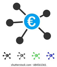 Euro Links flat vector illustration. Colored euro links gray, black, blue, green icon versions. Flat icon style for graphic design.
