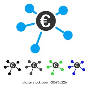 Euro Links flat vector illustration. Colored euro links gray, black, blue, green pictogram variants. Flat icon style for graphic design.