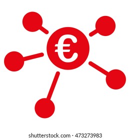 Euro Links icon. Vector style is flat iconic symbol, red color, white background.