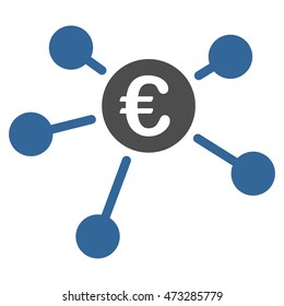 Euro Links icon. Vector style is bicolor flat iconic symbol, cobalt and gray colors, white background.