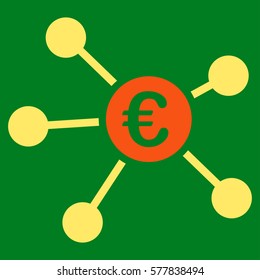 Euro Links vector icon. Flat bicolor orange and yellow symbol. Pictogram is isolated on a green background. Designed for web and software interfaces.