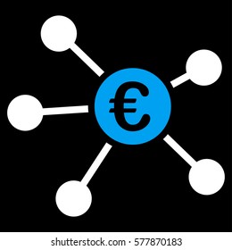 Euro Links vector icon. Flat bicolor blue and white symbol. Pictogram is isolated on a black background. Designed for web and software interfaces.