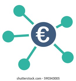 Euro Links vector icon. Flat bicolor cobalt and cyan symbol. Pictogram is isolated on a white background. Designed for web and software interfaces.