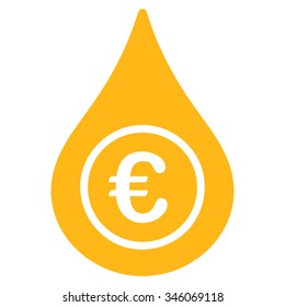 Euro Liquid Drop vector icon. Style is flat symbol, yellow color, rounded angles, white background.