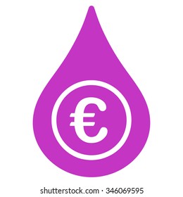 Euro Liquid Drop vector icon. Style is flat symbol, violet color, rounded angles, white background.