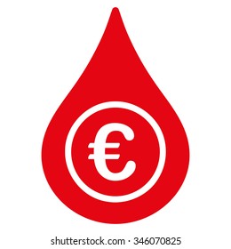 Euro Liquid Drop vector icon. Style is flat symbol, red color, rounded angles, white background.