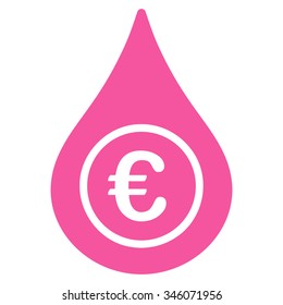 Euro Liquid Drop vector icon. Style is flat symbol, pink color, rounded angles, white background.
