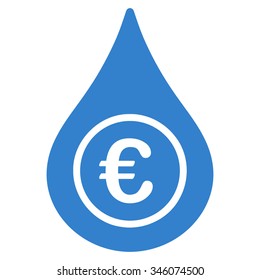 Euro Liquid Drop vector icon. Style is flat symbol, cobalt color, rounded angles, white background.