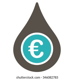 Euro Liquid Drop vector icon. Style is bicolor flat symbol, grey and cyan colors, rounded angles, white background.