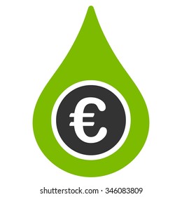 Euro Liquid Drop vector icon. Style is bicolor flat symbol, eco green and gray colors, rounded angles, white background.