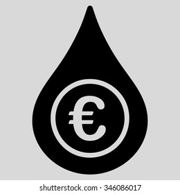 Euro Liquid Drop vector icon. Style is flat symbol, black color, rounded angles, light gray background.